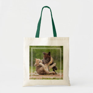 Bolsa Tote Filhotes de Lobo Cinzento Lutando