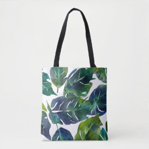 Bolsa Tote Filodendron Botânico de Folhagem Verde e Azul