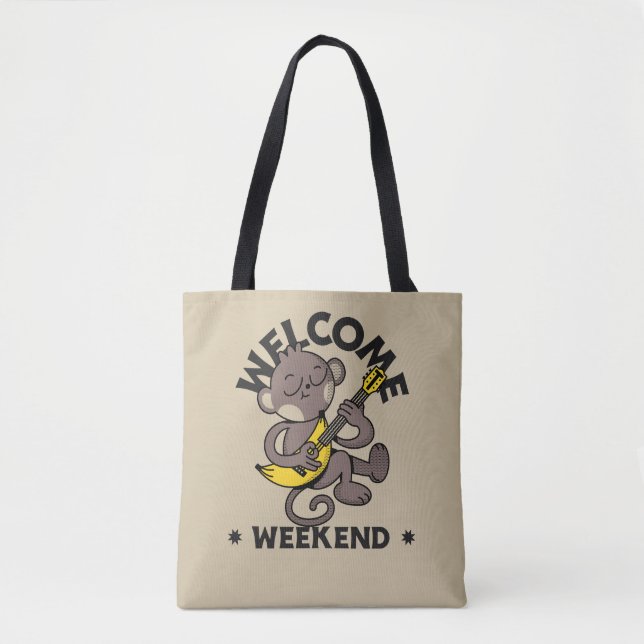 Bolsa Tote Fim de Semana com Macaco e Guitarra (Frente)
