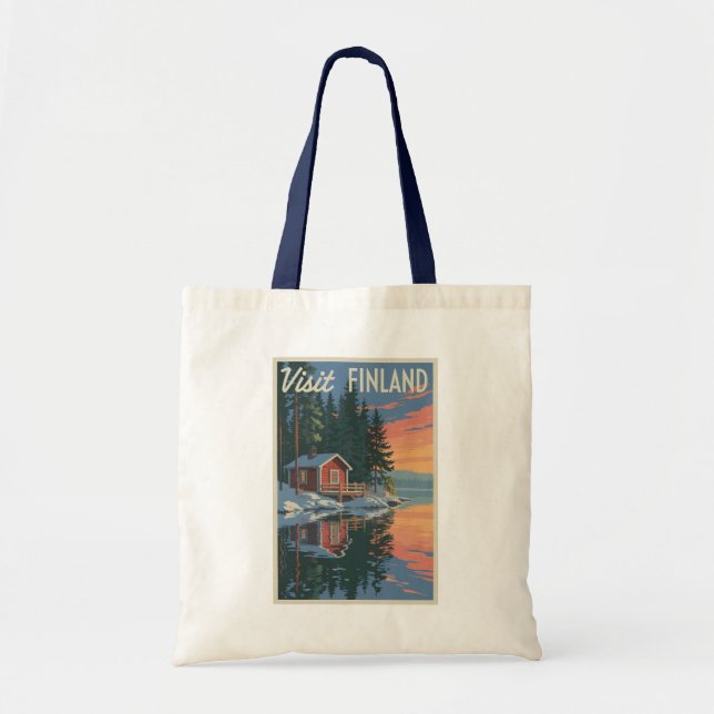 Bolsa Tote Finlândia Lake Viagem Art Vintage (Frente)
