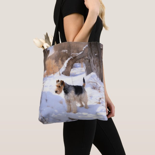 Bolsa Tote Fio Fox Terrier Deixe-o nevar no Natal (Close Up)