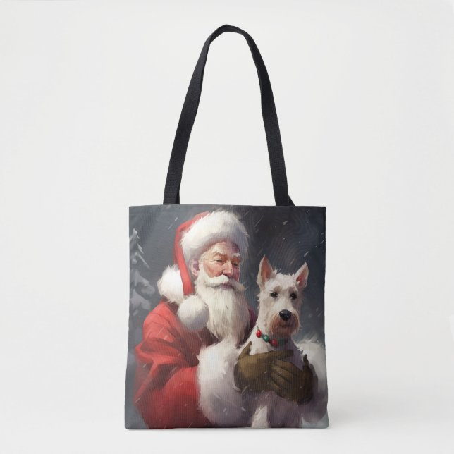 Bolsa Tote Fio Fox Terrier Santa Claus Natal Festivo (Frente)