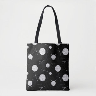Bolsa Tote Fios de tricô e Agulhas Pretos Brancos