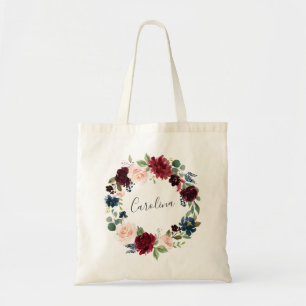Bolsa Tote Fios Florais Borgonha e Marinho Azul