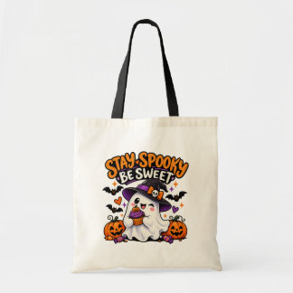 Bolsa Tote Fique Assustador Seja Doce Sacola de Halloween de