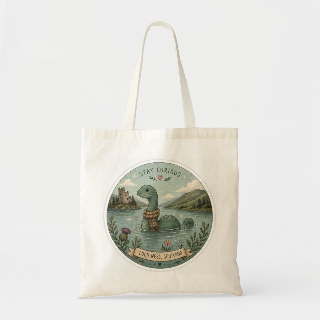 Bolsa Tote Fique Curioso Aconchegante Críptido Nessie Monstro (Frente)