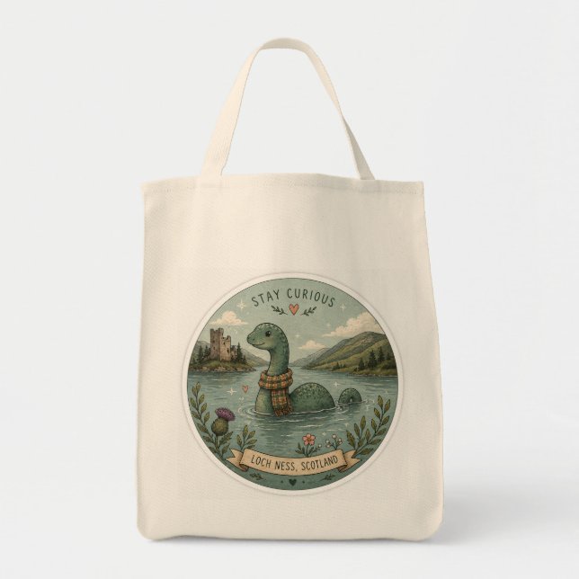 Bolsa Tote Fique Curioso Aconchegante Críptido Nessie Monstro (Frente)