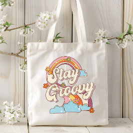 Bolsa Tote Fique Groovy Tipografia de Flores de Arco-Íris Ret