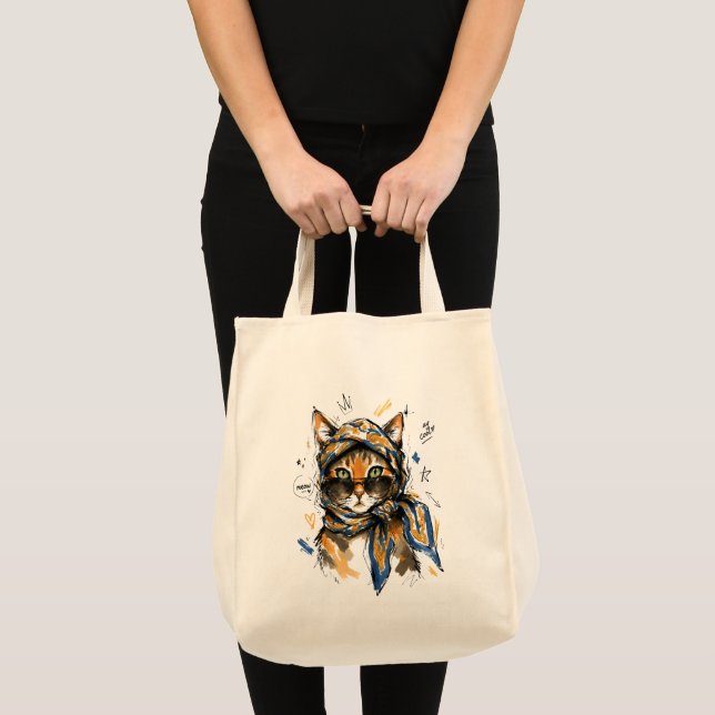 Bolsa Tote Fique Legal Gato com Óculos de Sol & Cachecol Pais (Frente (produto))