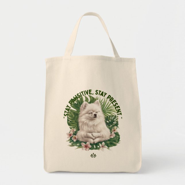 Bolsa Tote Fique Pawsitivo Cachorro Meditando  (Frente)