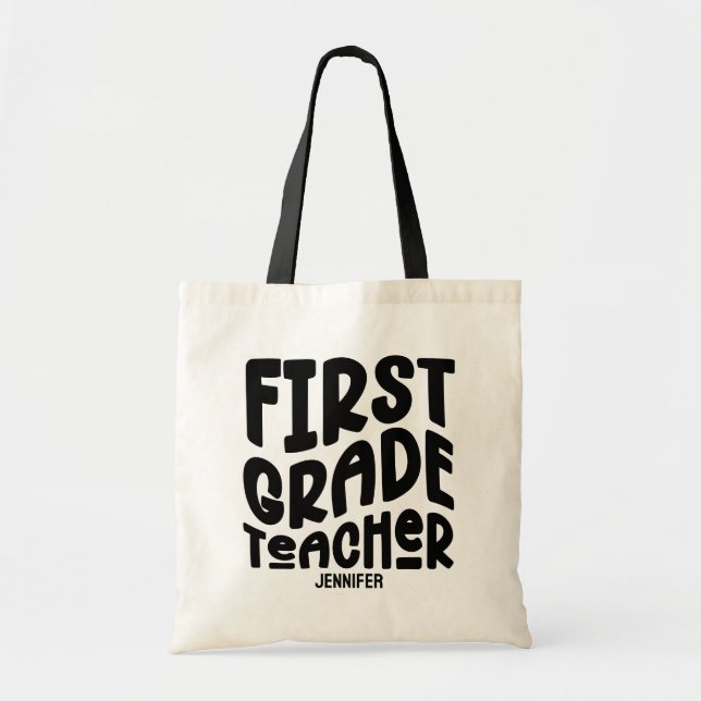 Bolsa Tote First Grade Teacher Black Typography Design (Frente)