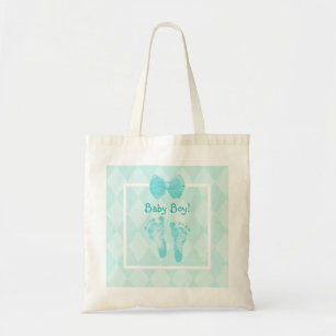 Bolsa Tote Fita azul das pegadas bonitos do bebé