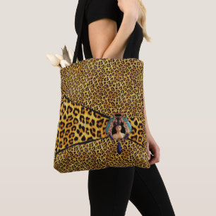 BOLSA TOTE FITA DA PELE DO LEOPARDO E SENHORA IMPRESSAS