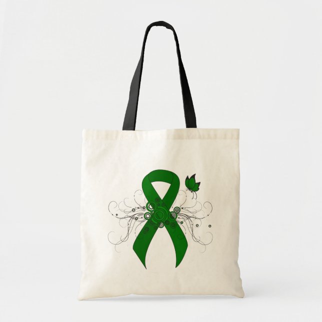 Bolsa Tote Fita de Consciência Verde com Borboleta (Frente)