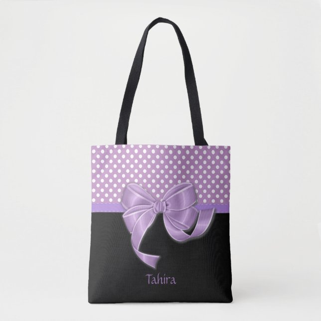Bolsa Tote Fita de lavanda e Bolinhas (Frente)