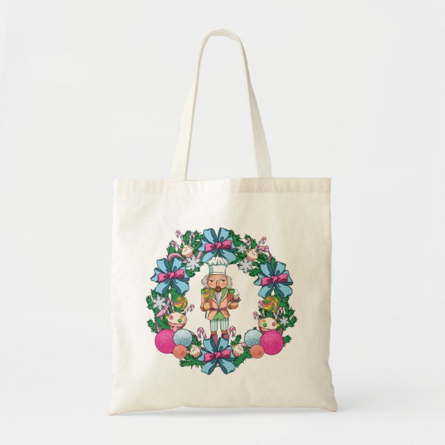 Bolsa Tote Fita De Noz-De-Noz-De-Natal, Rosa E Azul (Frente)