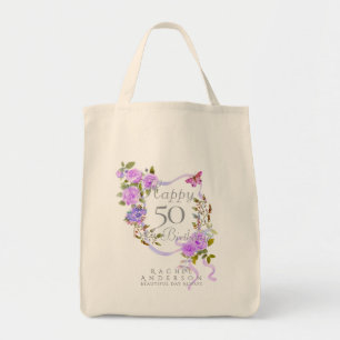 Bolsa Tote Fita de Rosa Roxa 50º Aniversário