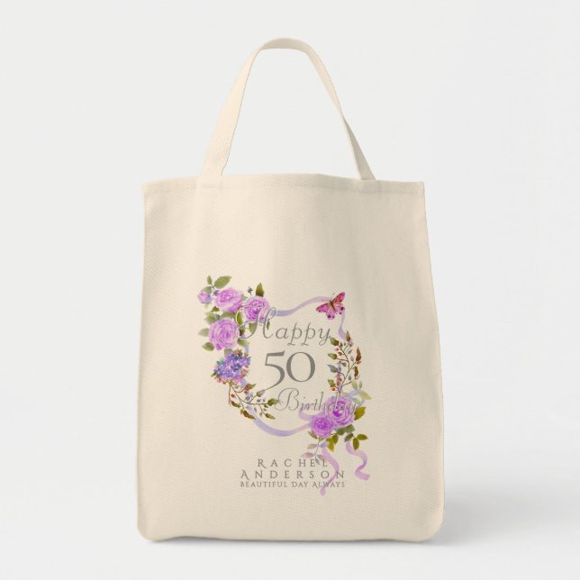 Bolsa Tote Fita de Rosa Roxa 50º Aniversário (Frente)
