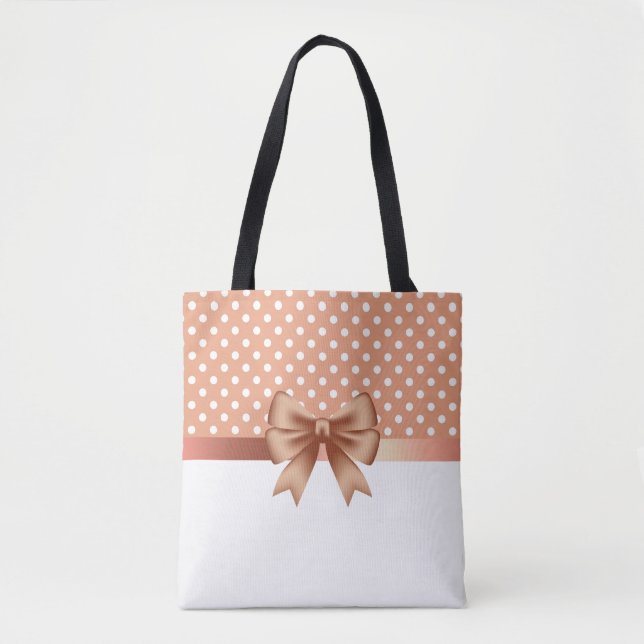 Bolsa Tote Fita Dourada rosa e Bolinhas (Frente)