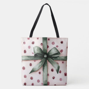 Bolsa Tote Fita e Arco verdes de pontos cor-de-rosa Natal