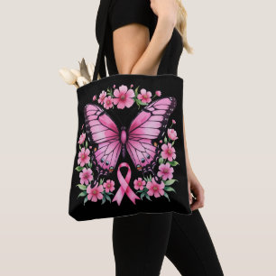 Bolsa Tote Fita rosa-borboleta de sensibilização do Cancer da