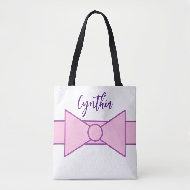Bolsa Tote Fita rosa com branco: (Frente)