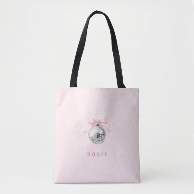 Bolsa Tote Fita Rosa da Bola do Disco Coquette Personalizada (Frente)