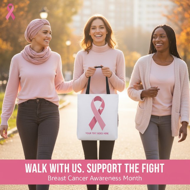 Bolsa Tote Fita Rosa Personalizada de Consciência do Cancer d (Criador carregado)