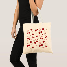 Bolsa Tote Fita Vermelha Cereja Padrão Sem Costura Fruta Desi