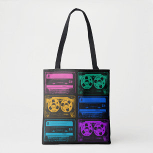 Bolsa Tote Fitas Cassete Coloridas Retro