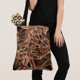 Bolsa Tote Fitas curvas marrons, destacadas por alivio, sobre