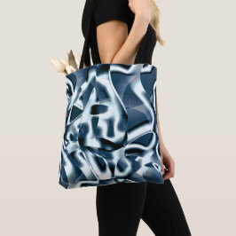 Bolsa Tote Fitas curvas sobrepostas, tons cromados em azul