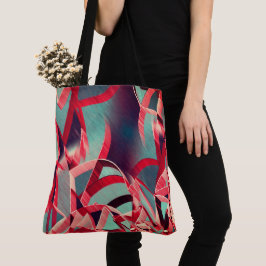 Bolsa Tote Fitas vermelhas curvas sobre cinzas azuladas, perf