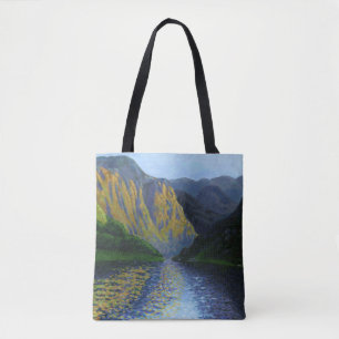 Bolsa Tote Fjord norueguês se aproximando do pôr do sol