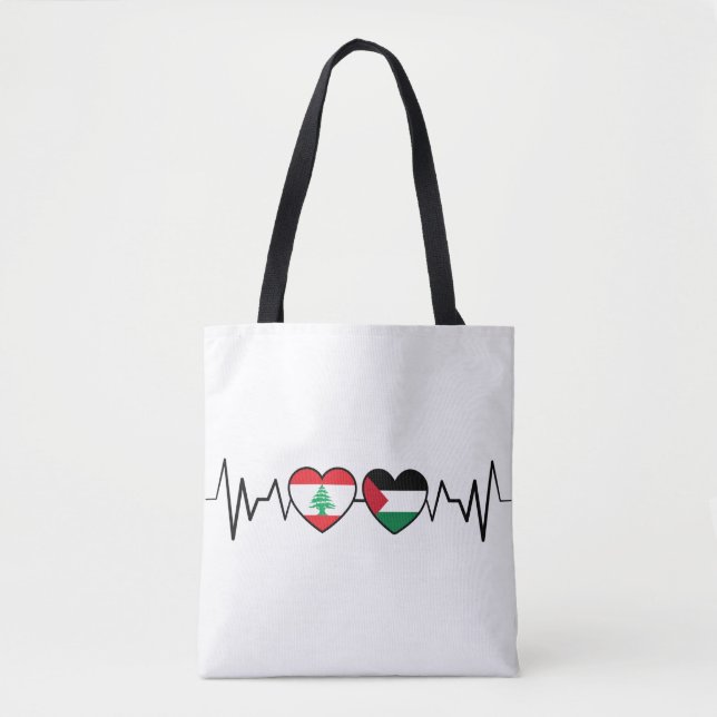 Bolsa Tote Flags de Unidade Palestina Libanesa Batida. (Frente)
