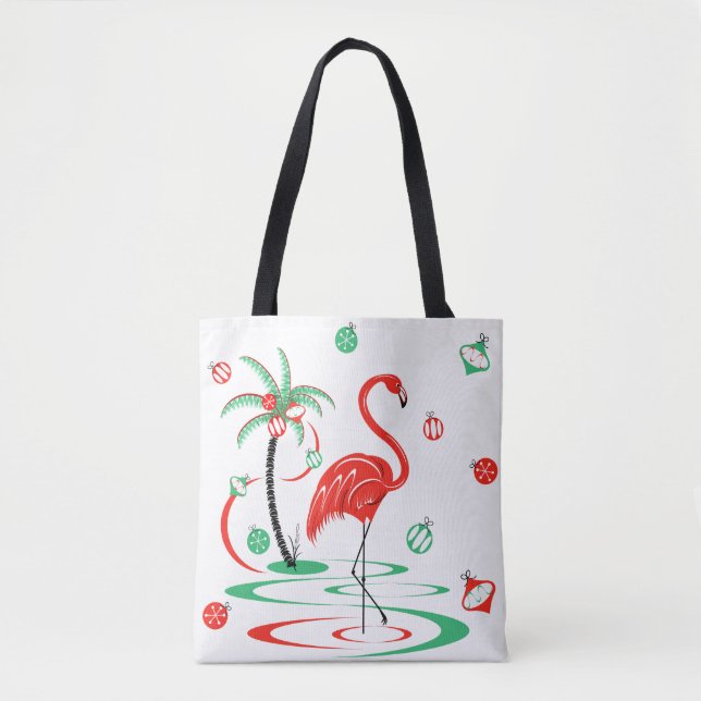 Bolsa Tote Flamingo Baubles de Natal Vermelho por toda a part (Frente)