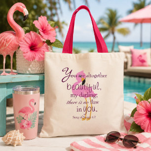 Bolsa Tote Flamingo Beauty Bíblia Verse