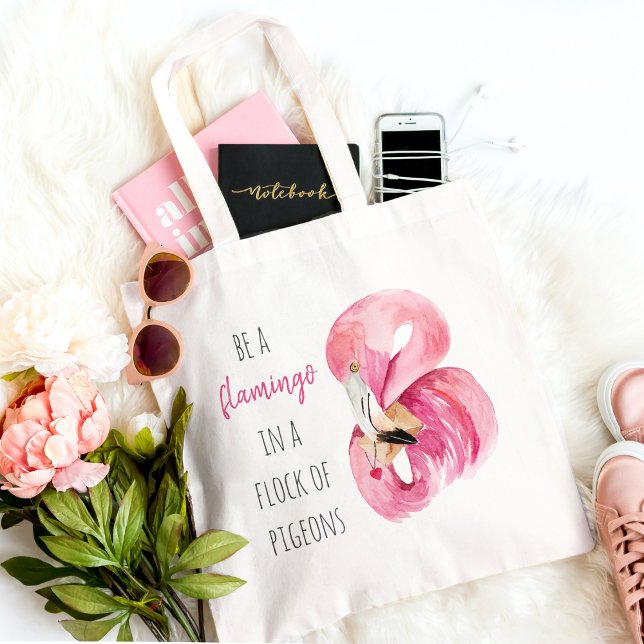 Bolsa Tote Flamingo, Cor de Água Rosa Moderna, Com Citação (Criador carregado)