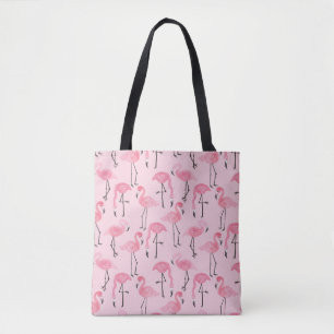 Bolsa Tote Flamingo Cor-De-Rosa, Padrão Tropical De Verão.
