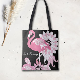 Bolsa Tote Flamingo Cor-de-rosa preto personalizado