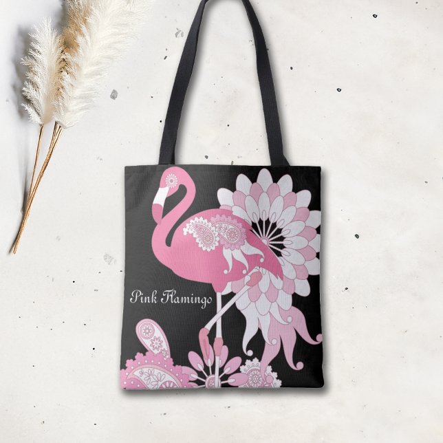 Bolsa Tote Flamingo Cor-de-rosa preto personalizado (Criador carregado)
