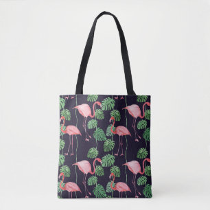 Bolsa Tote Flamingo Dark: Pequeno Padrão de Aquarela.