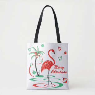 Bolsa Tote Flamingo de Natal Vermelho Feliz Natal por toda pa