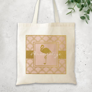Bolsa Tote Flamingo, Dourado e cor-de-rosa moderno