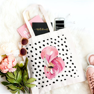 Bolsa Tote Flamingo e pontos cor-de-água rosa moderna
