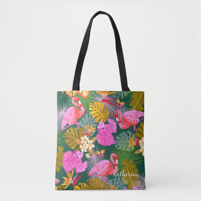 Bolsa Tote Flamingo Garden Dark Green (Frente)