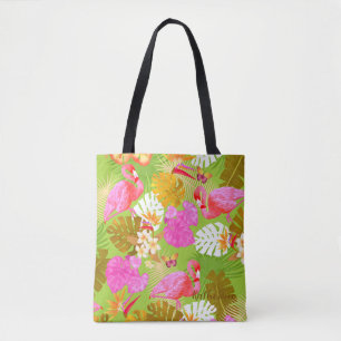 Bolsa Tote Flamingo Garden Verde Brilhante