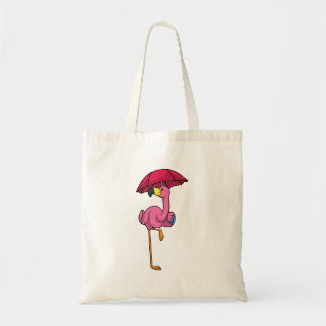 Bolsa Tote Flamingo na chuva com guarda-chuva (Frente)