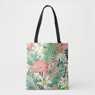 Bolsa Tote Flamingo Palm Folga: Vintagem Tropical