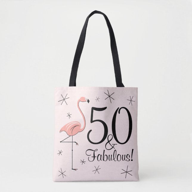 Bolsa Tote Flamingo Pink '50 e Fabuloso!' por toda a mala (Frente)